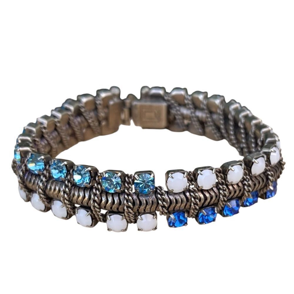 Dannijo Blue/White Crystal/Opal Giulia Chain Link Gunmetal Bracelet